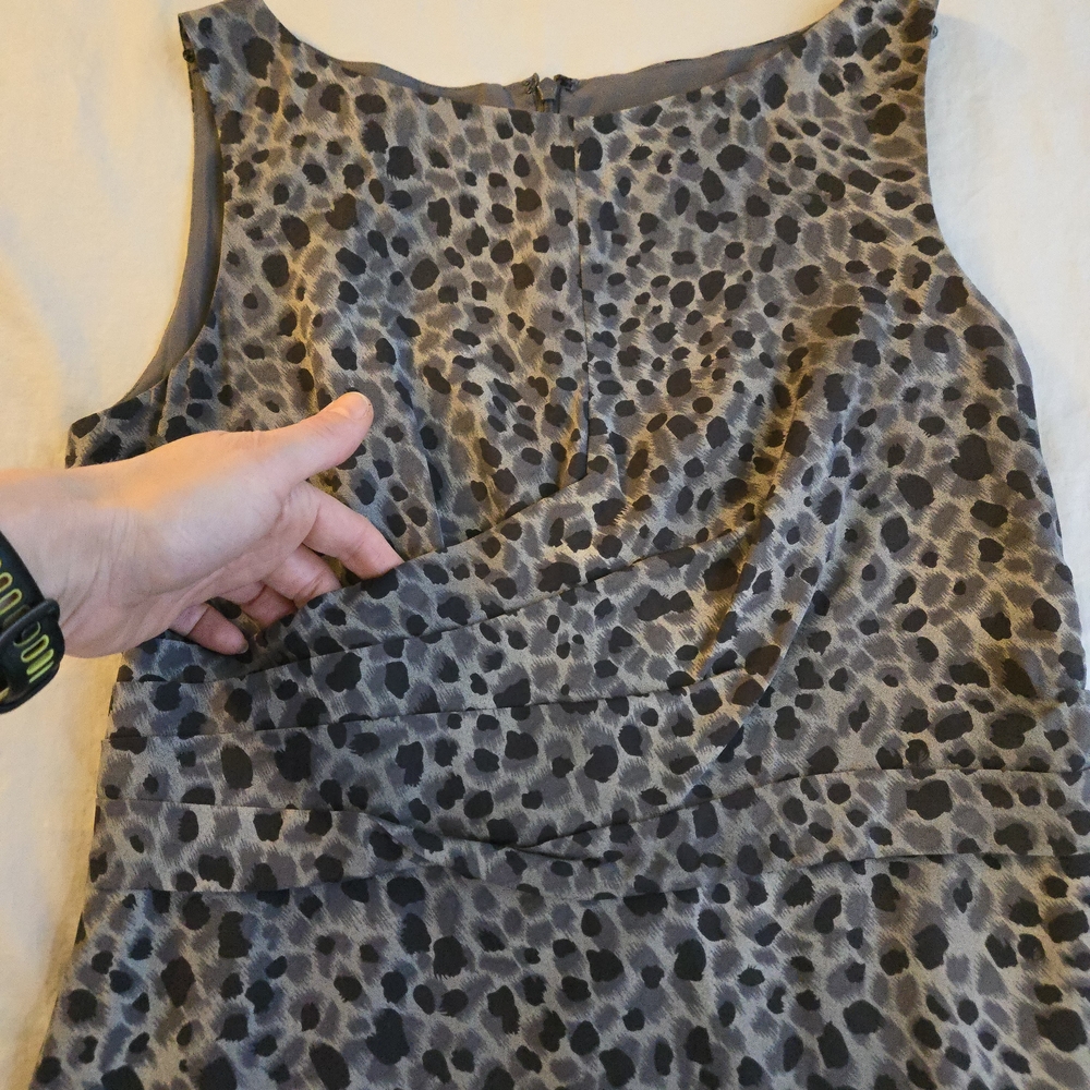 Ann Taylor Silk Black Grey Abstract Leopard Print Midi Sheath Dress CW3 - Picture 2 of 10
